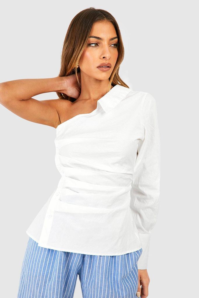 Womens Asymmetric Long Sleeve Shirt - White - 6, White