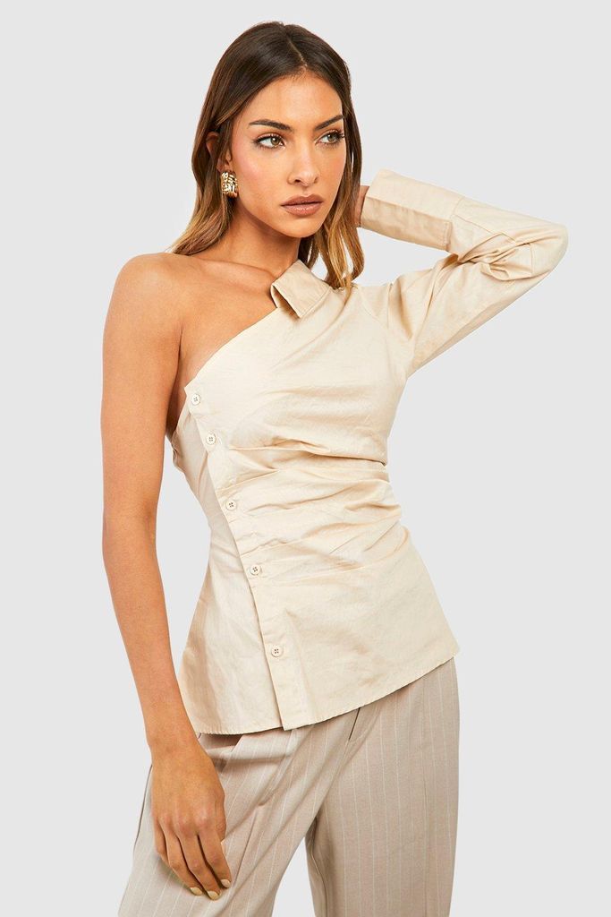 Womens Asymmetric Long Sleeve Shirt - Beige - 6, Beige