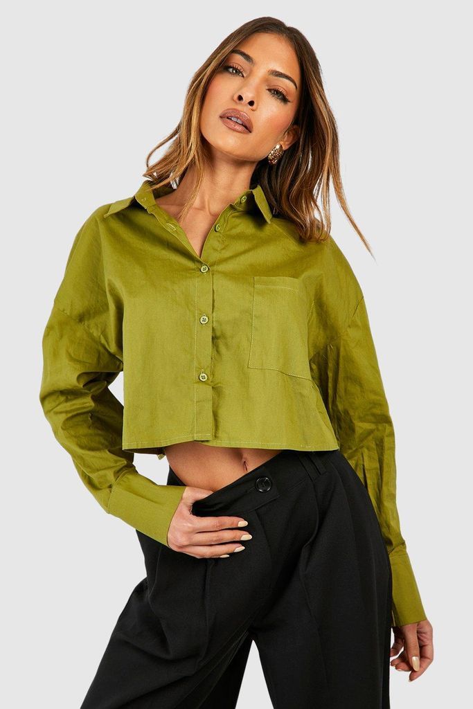 Womens Boxy Cropped Shirt - Green - 6, Green