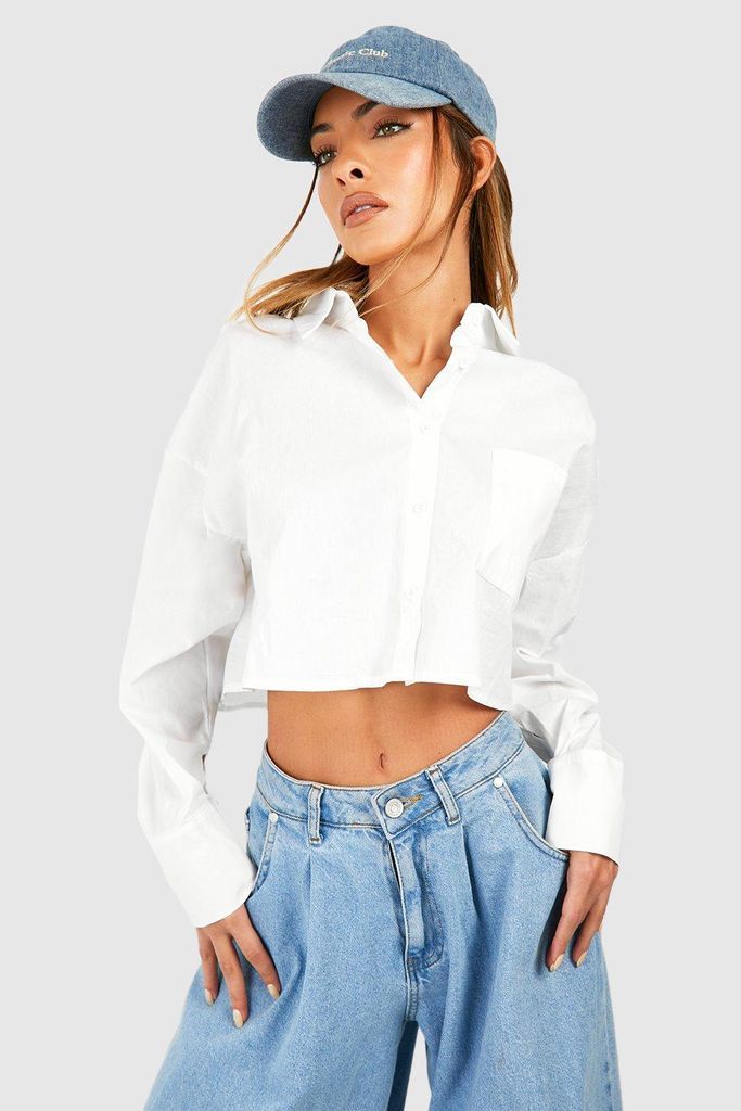 Womens Boxy Cropped Shirt - White - 6, White