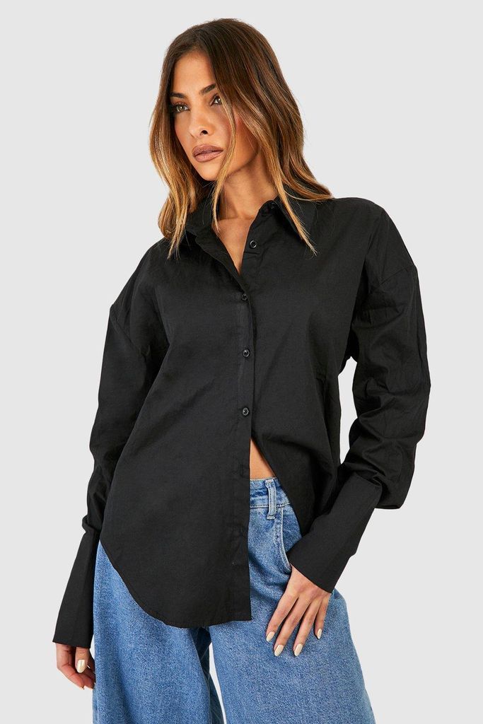 Womens Cotton Deep Cuff Shirt - Black - 6, Black