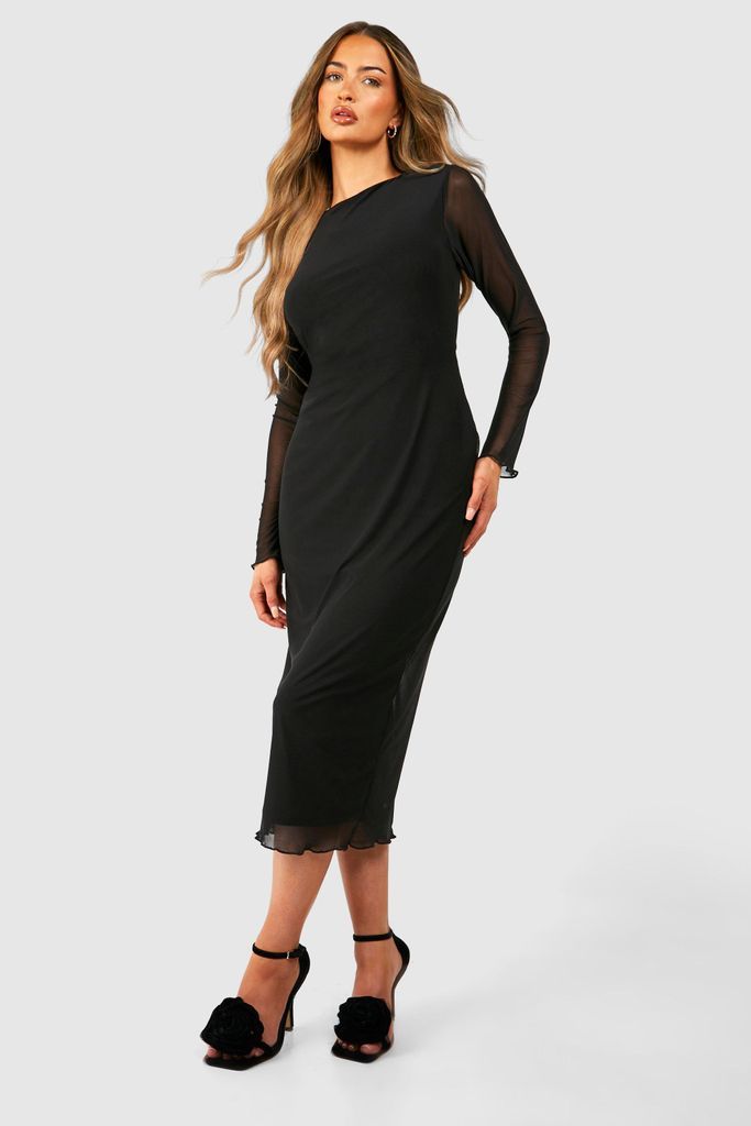 Womens Mesh Long Sleeve Midaxi Dress - Black - 8, Black