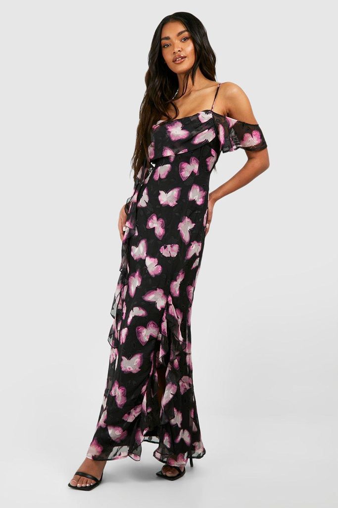 Womens Printed Draped Sleeve Maxi Slip Dress - Pink - 8, Pink
