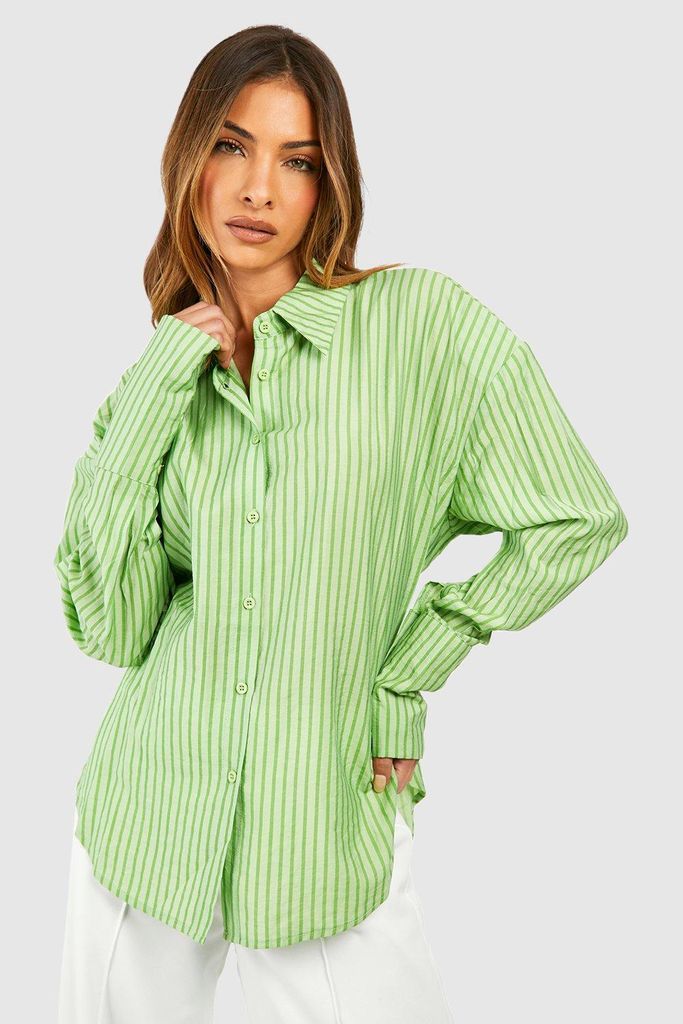 Womens Stripe Deep Cuff Shirt - Green - 6, Green