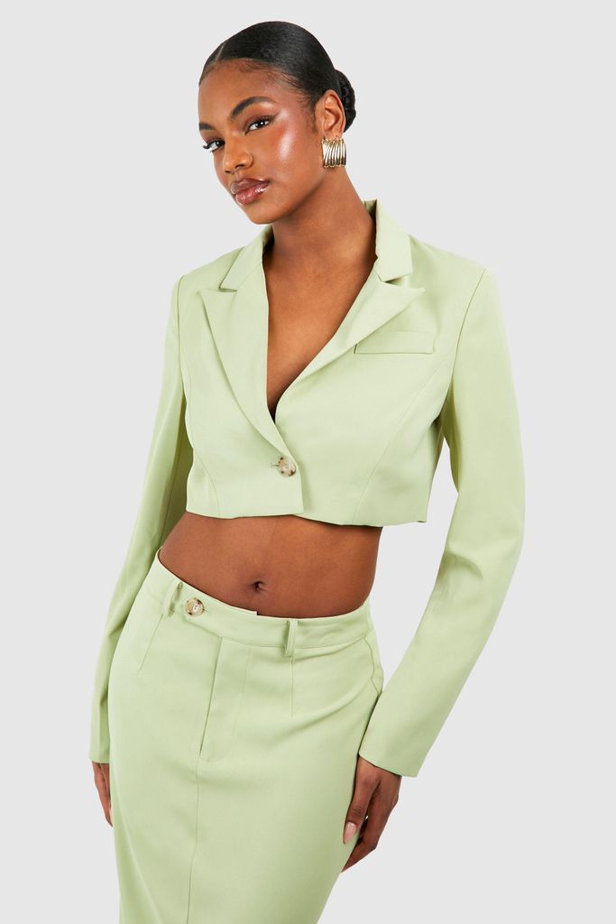 Womens Tall Woven Tailored Cropped Blazer - Green - 8, Green
