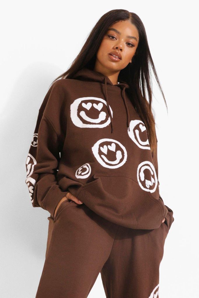 Womens Oversized Heart Face Hoodie - Brown - M, Brown