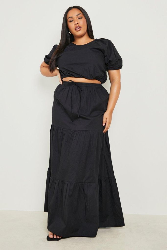 Womens Plus Poplin Maxi Skirt Co-Ord - Black - 28, Black