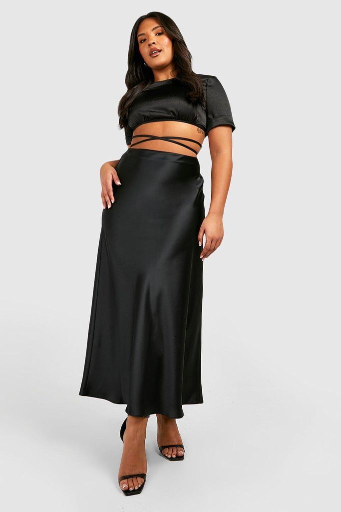 Womens Plus Satin Bias Midaxi Slip Skirt - Black - 18, Black