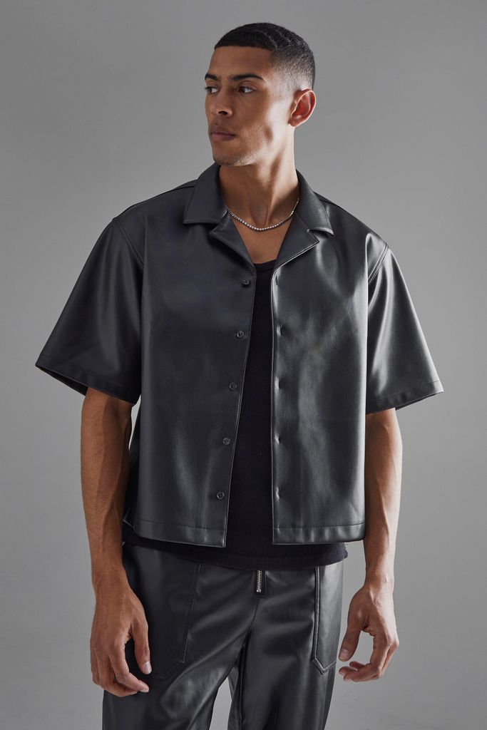 Men's Boxy Fit Pu Shirt - Black - S, Black
