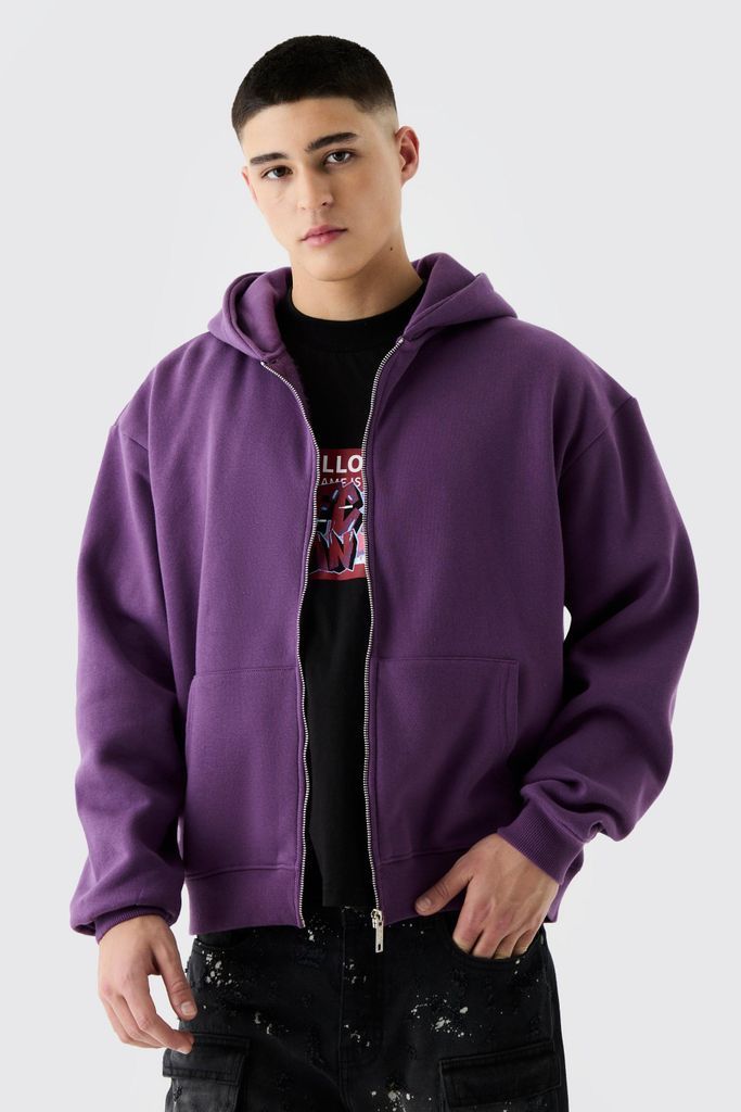 Men's Oversized Boxy Zip Through Hoodie - Purple - S, Purple