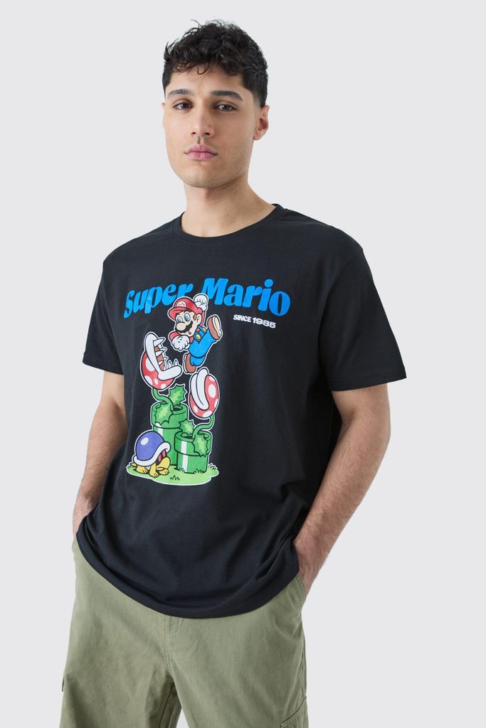 Men's Oversized Super Mario License T-Shirt - Black - S, Black