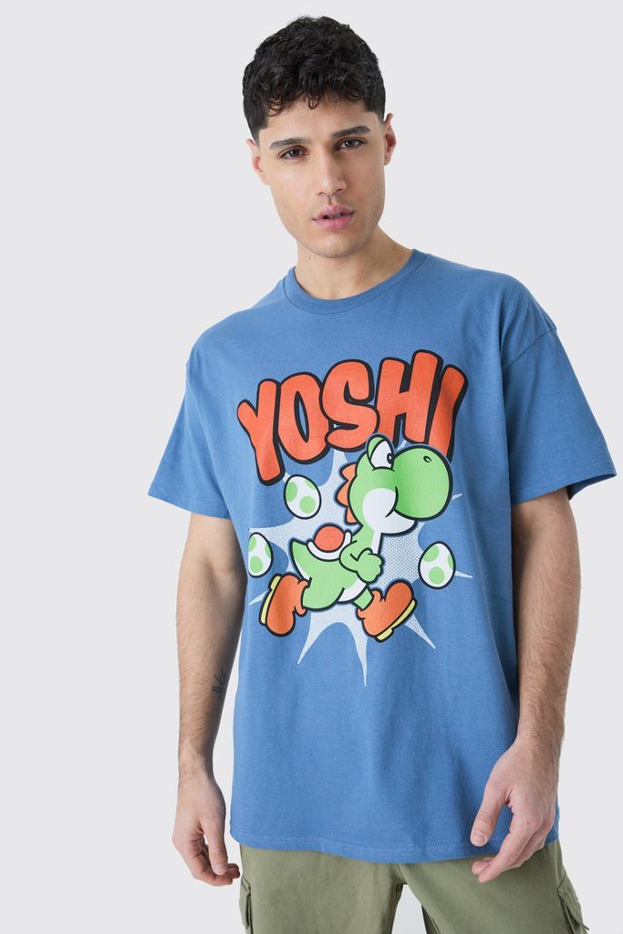 Men's Oversized Yoshi Mario License T-Shirt - Blue - S, Blue