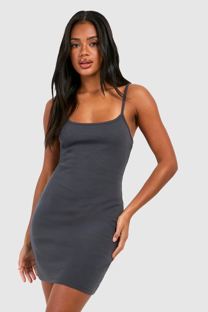 Womens Basic Strappy Mini Dress - Grey - 8, Grey