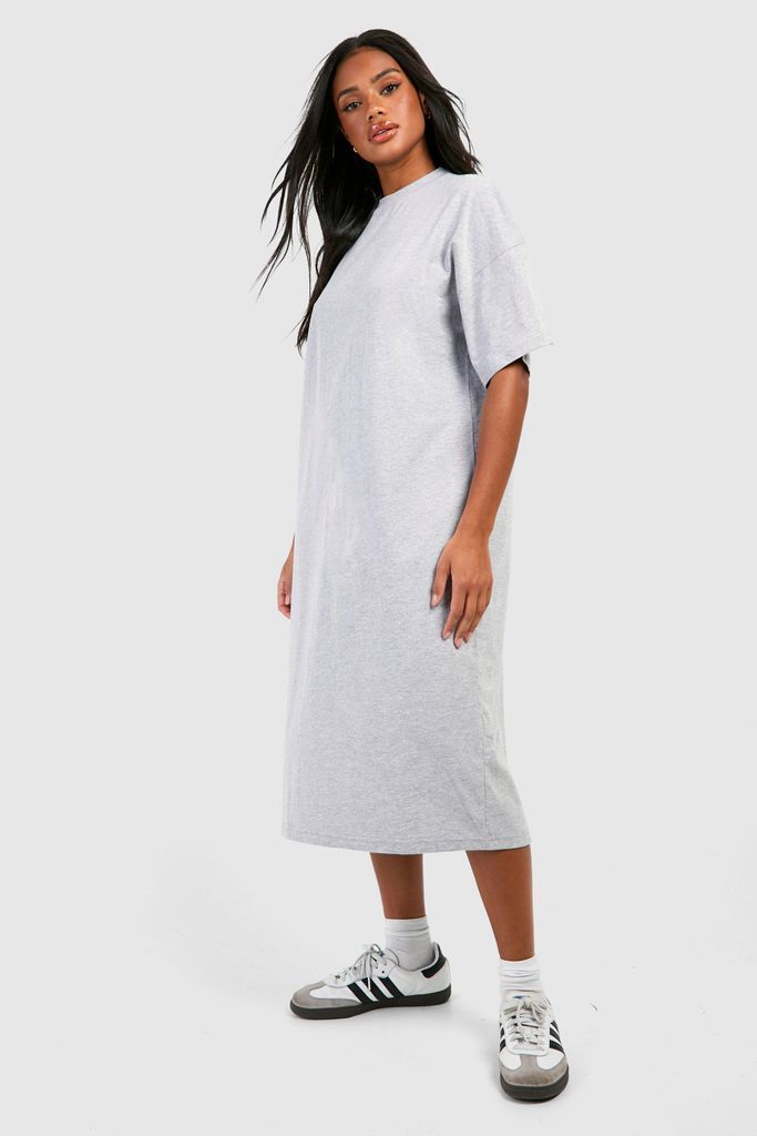 Womens Cotton Super Oversized Midi T-Shirt Dress - Grey - 8, Grey