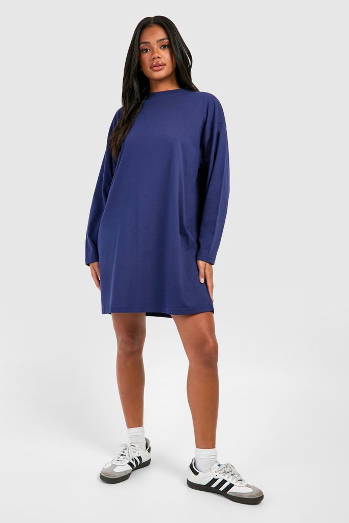 Womens Long Sleeve Jersey T-Shirt Dress - Navy - 8, Navy