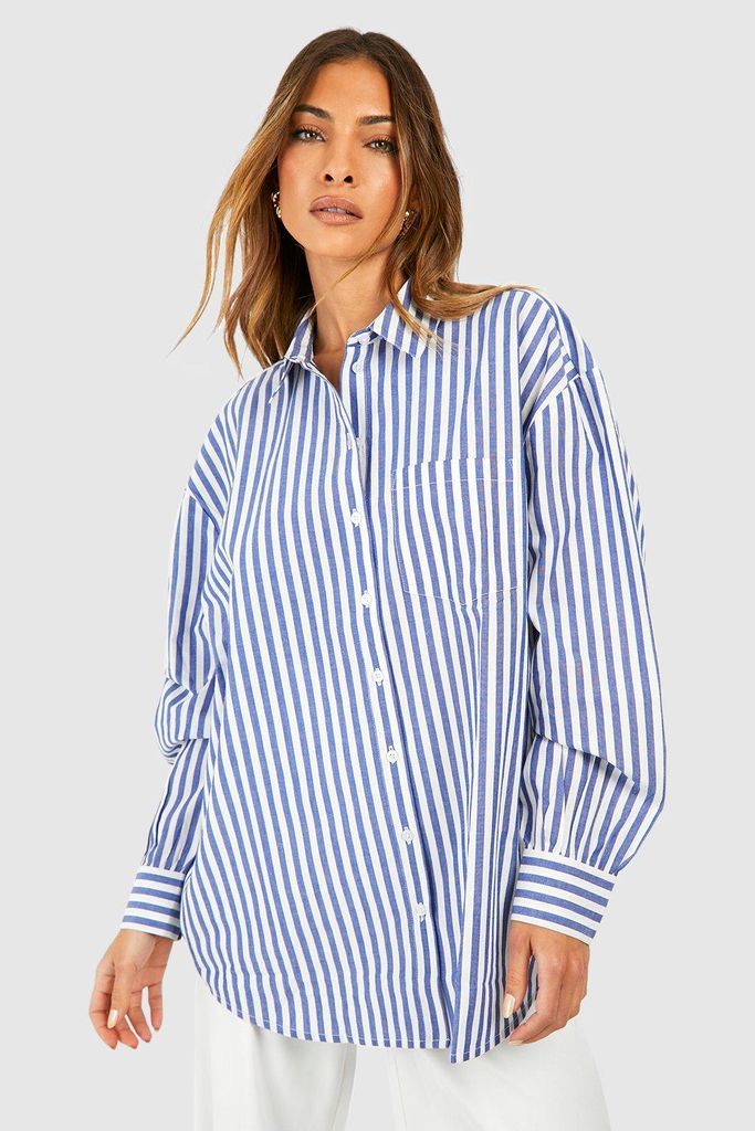Womens Oversized Candy Stripe Shirt - Blue - 6, Blue