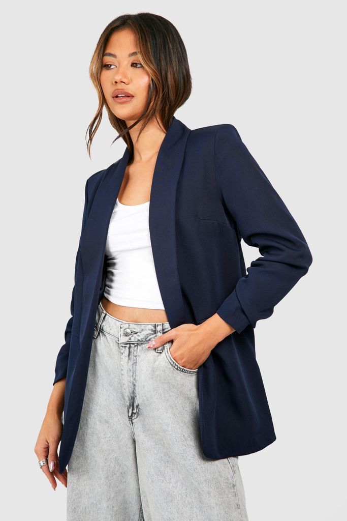 Womens Ruched Sleeve Tailored Blazer - Navy - 6, Navy