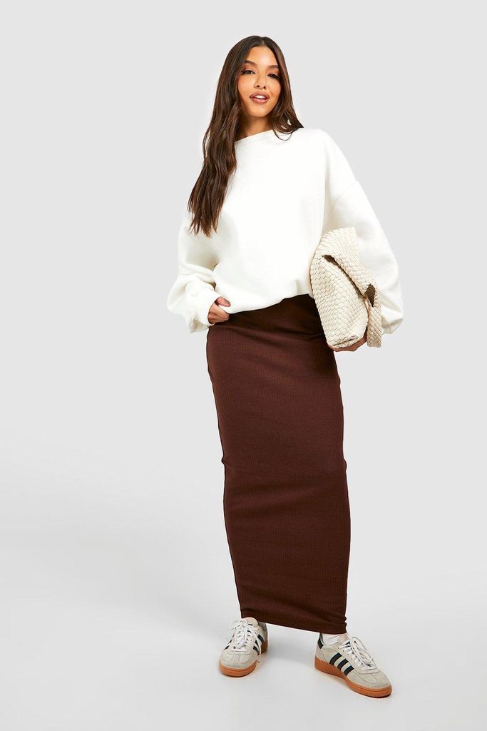 Womens Cotton Rib Maxi Slip Skirt - Brown - 8, Brown