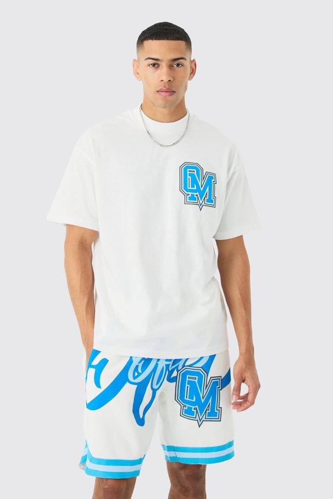 Men's Oversized Ofcl Basketball T-Shirt And Short Set - White - S, White
