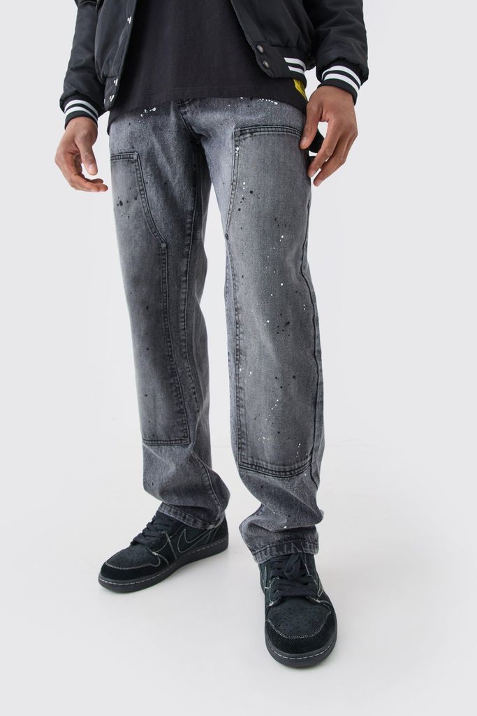 Men's Relaxed Rigid Carpenter Acid Wash Jeans - Grey - 28R, Grey