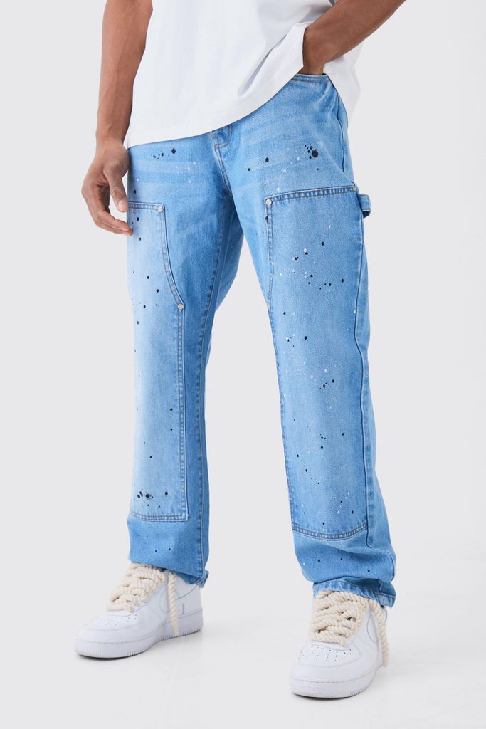 Men's Relaxed Rigid Carpenter Paint Splatter Jeans - Blue - 28R, Blue
