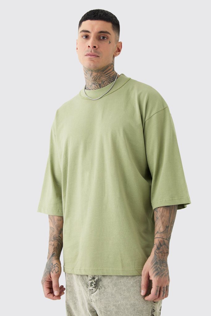 Men's Tall Oversized Heavy Layed On Neck Carded T-Shirt - Green - S, Green