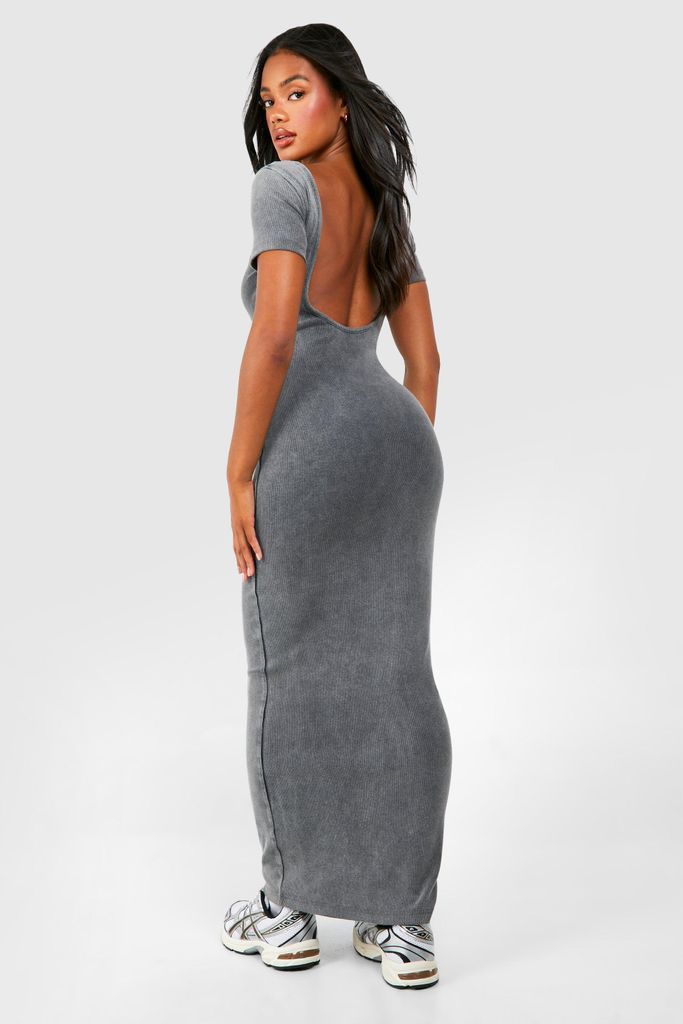 Womens Acid Wash Cap Sleeve Low Back Bodycon Maxi Dress - Grey - 8, Grey