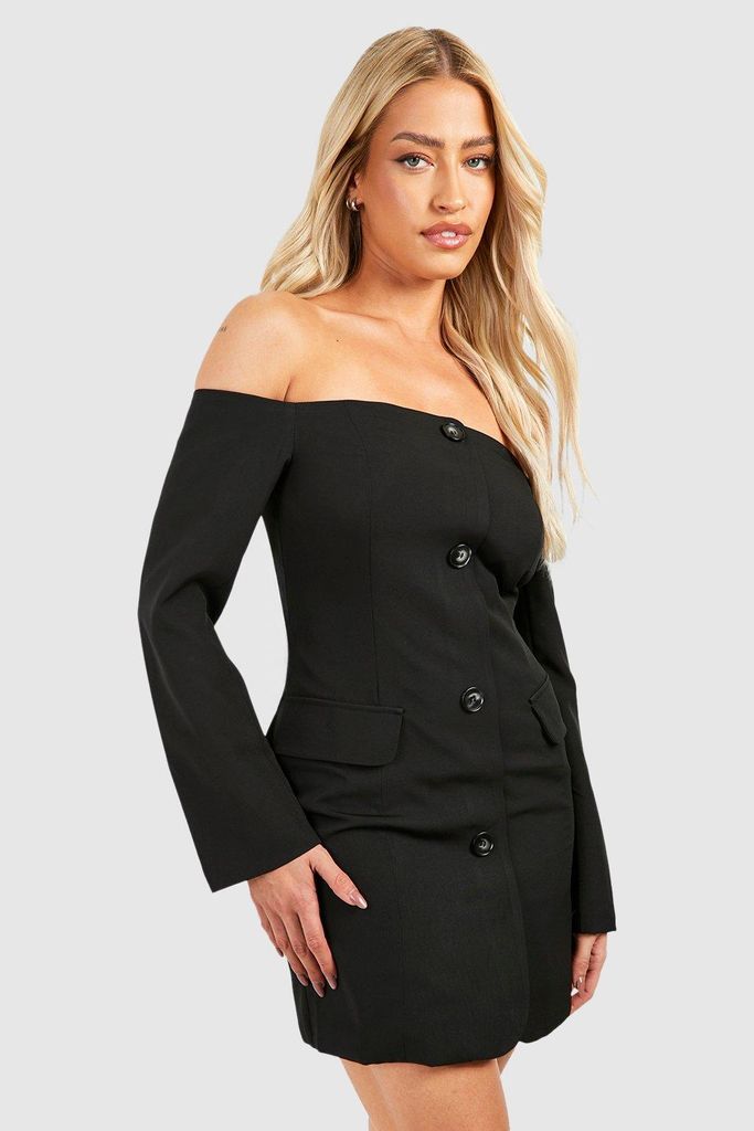 Womens Bardot Button Front Blazer Dress - Black - 6, Black