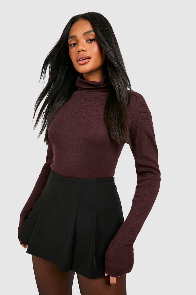 Womens Basic Roll Neck Jumper - Brown - S, Brown