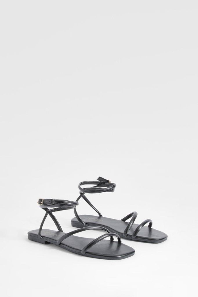 Womens Padded Strap Flat Sandals - Black - 3, Black