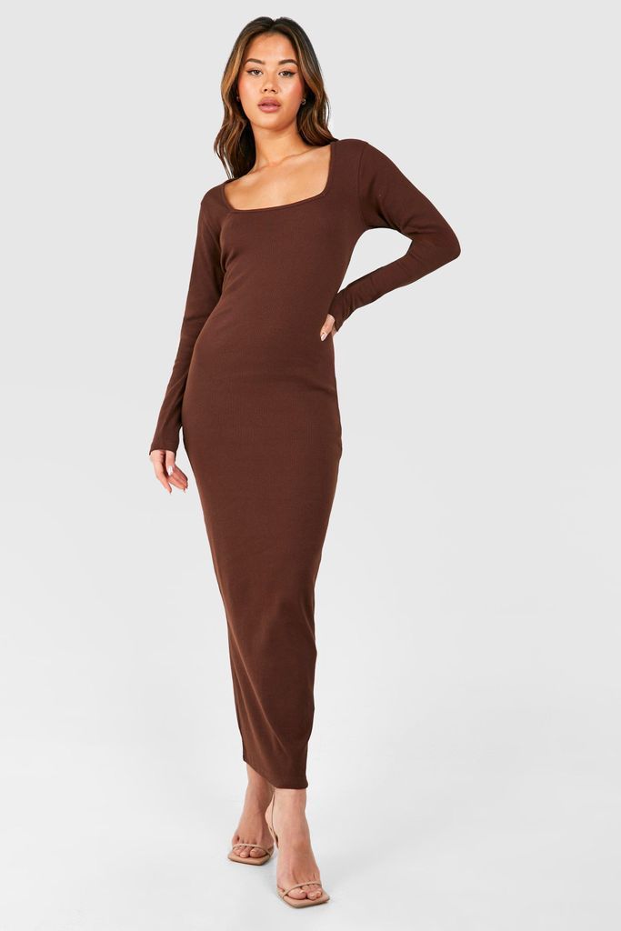 Womens Square Neck Long Sleeve Maxi Dress - Brown - 8, Brown