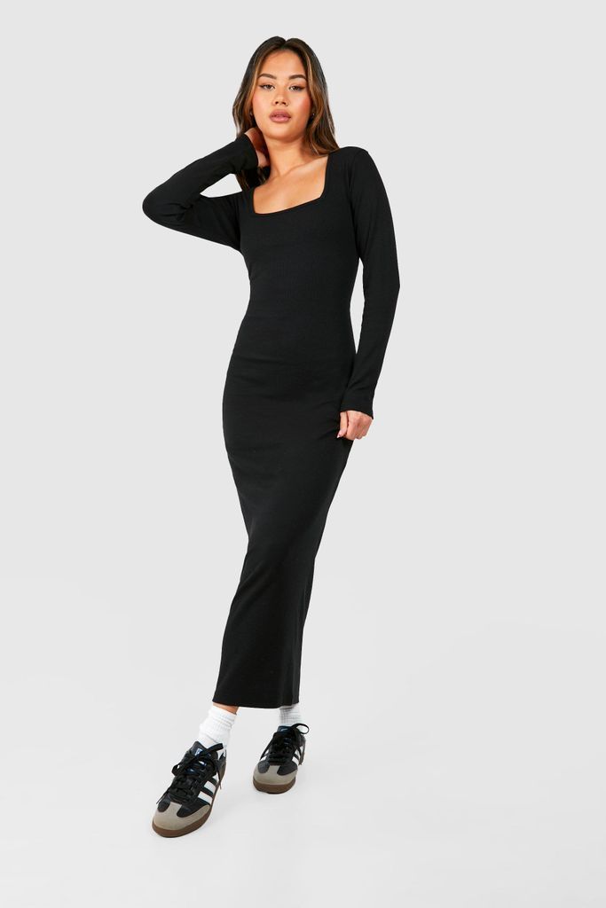 Womens Square Neck Long Sleeve Maxi Dress - Black - 8, Black