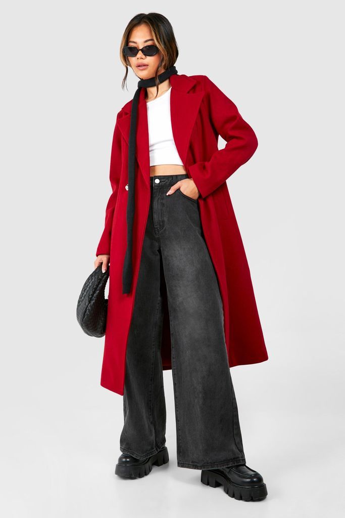 Womens Tailored Wool Look Maxi Coat - 8, Red