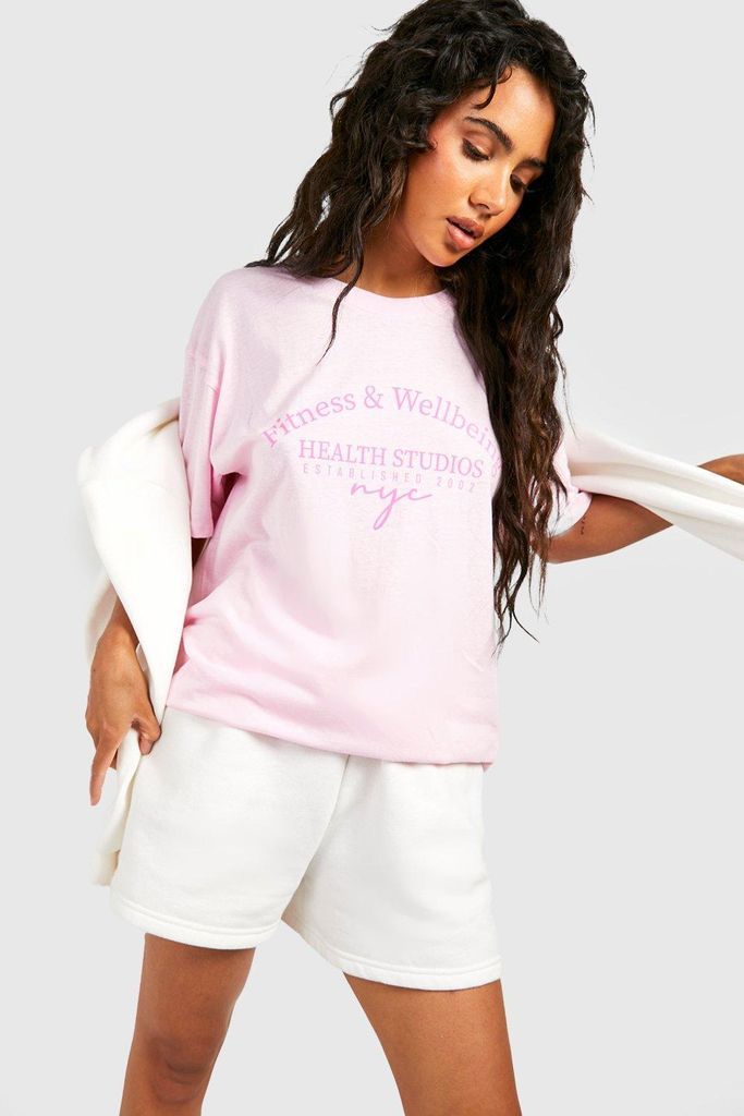Womens Wellbeing Studio Printed Oversized T-Shirt - Pink - L, Pink