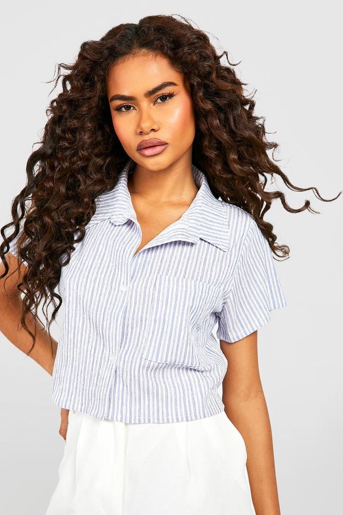 Womens Stripe Crop Boxy Shirt - Blue - 6, Blue