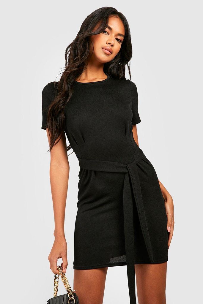 Womens Basic Tie Waist Mini Dress - Black - 12, Black