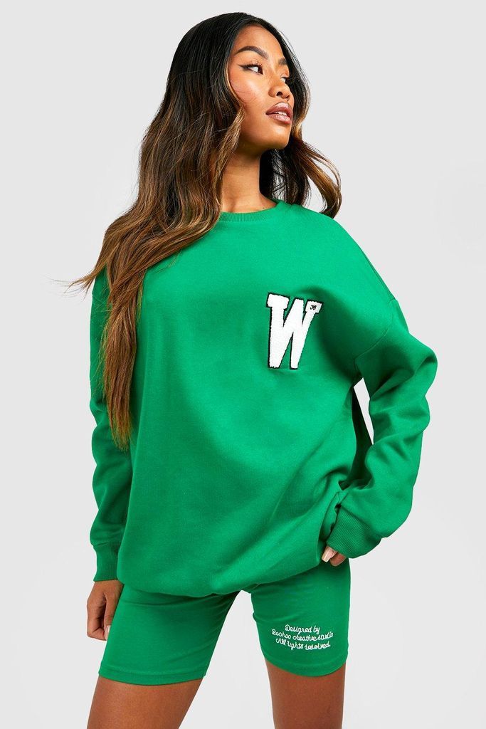 Womens Applique Sweatshirt And Cycling Short Set - Green - S, Green