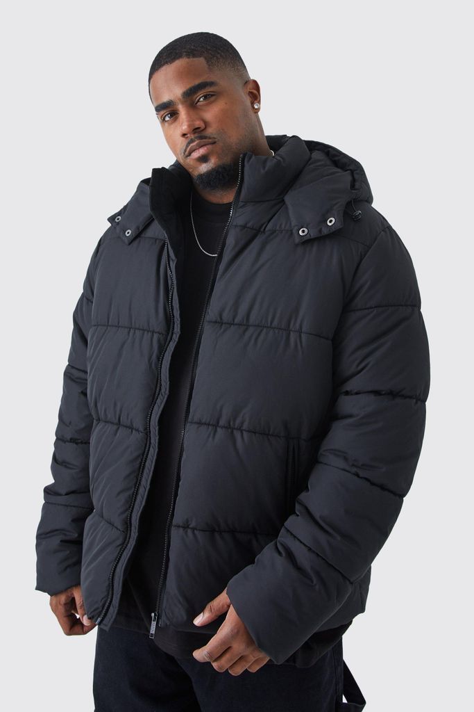 Men's Plus Hooded Matte Puffer Jacket In Black - Xxxl, Black