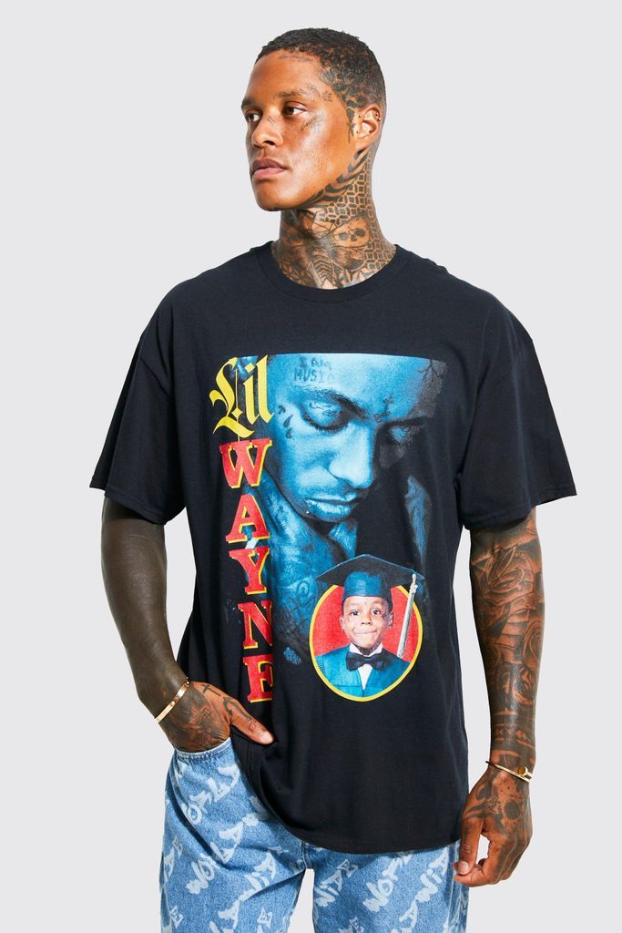 Men's Oversized Lil Wayne License T-Shirt - Black - L, Black