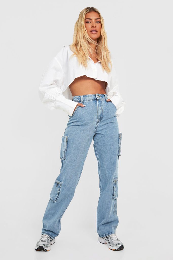 Womens Multi Zip Pocket Cargo Jeans - White - 10, White