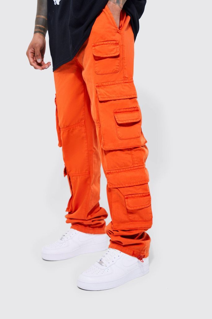 Men's Elastic Waist Extreme Pocket Straight Fit Cargo Trousers - Orange - S, Orange