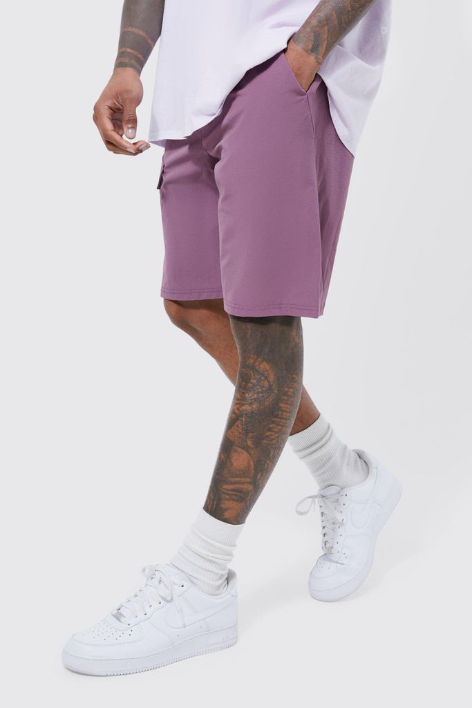 Men's Elastic Waist Technical Stretch Comfort Fit Shorts - Purple - S, Purple