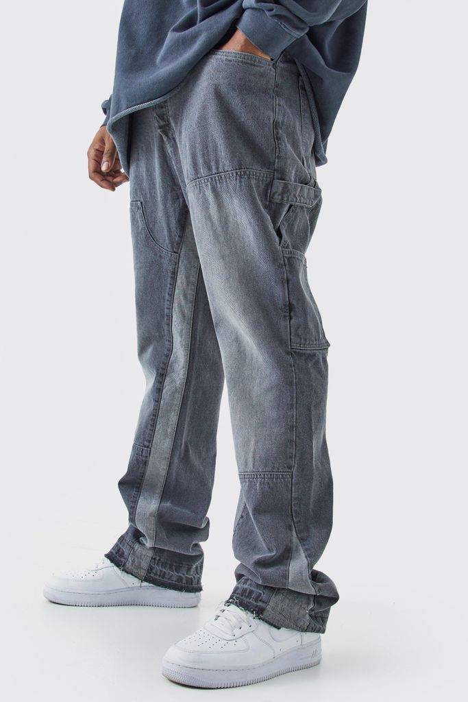 Men's Plus Slim Rigid Flare Gusset Jeans - Grey - 38, Grey