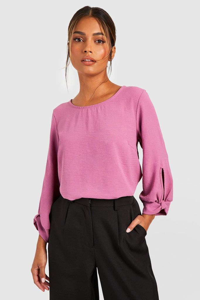 Womens Hammered Bow Sleeve Woven Blouse - Pink - 8, Pink