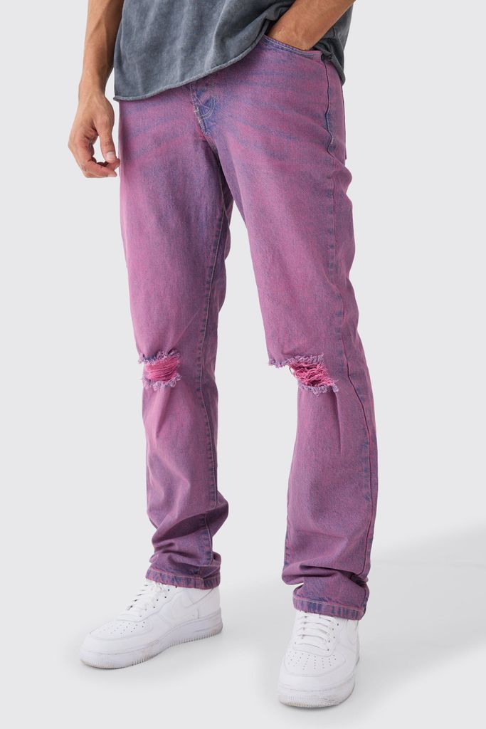 Men's Relaxed Rigid Tinted Jeans - Pink - 28R, Pink