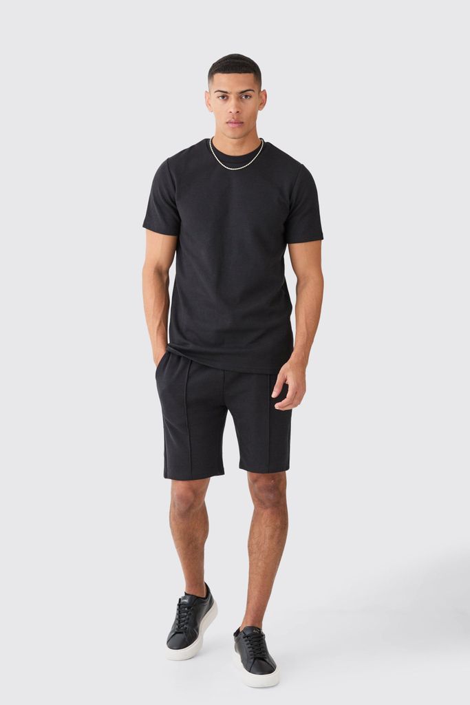 Men's Slim Interlock T-Shirt & Short Set - Black - S, Black