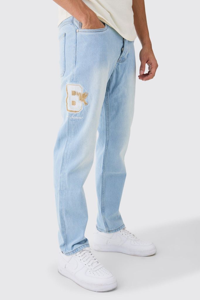 Men's Straight Rigid Applique Jeans - Blue - 28R, Blue