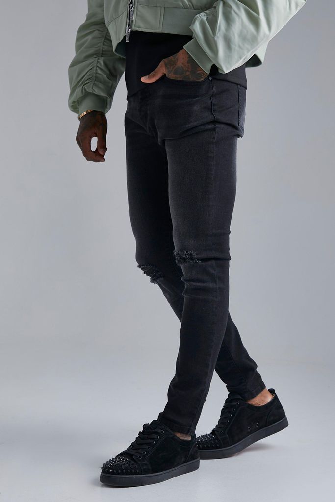 Men's Skinny Stretch Knee Slash Jeans - Black - 28R, Black