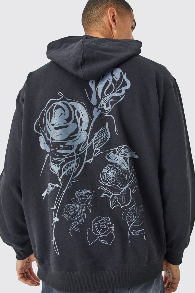 Men's Oversized Rose Graphic Hoodie - Black - S, Black