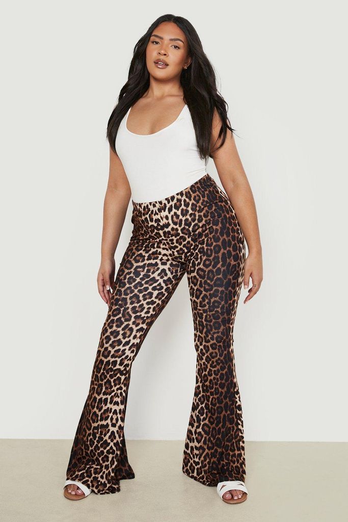 Womens Plus Leopard Print Jersey Flares - Multi - 16, Multi